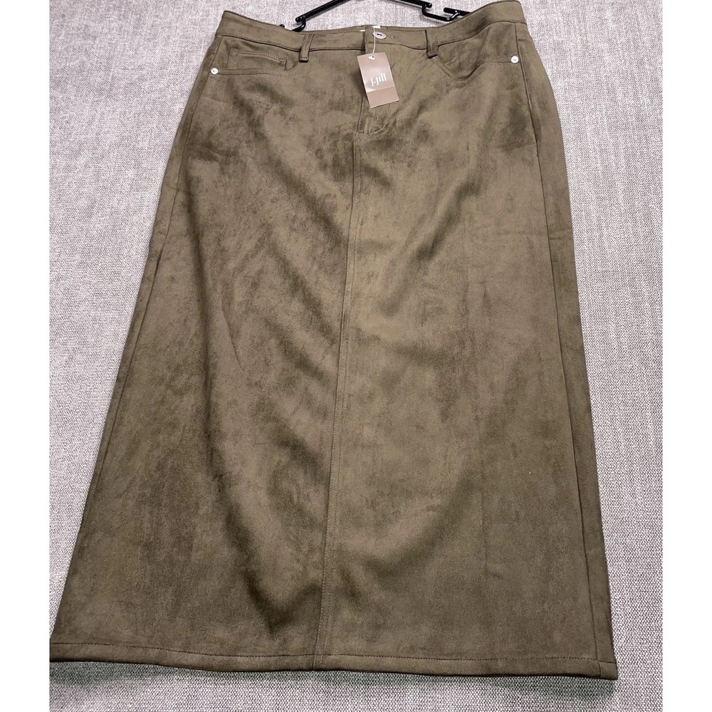 J.Jill Long Maxi Skirt Womens 12 Artichoke Green Stretch Faux Suede Casual